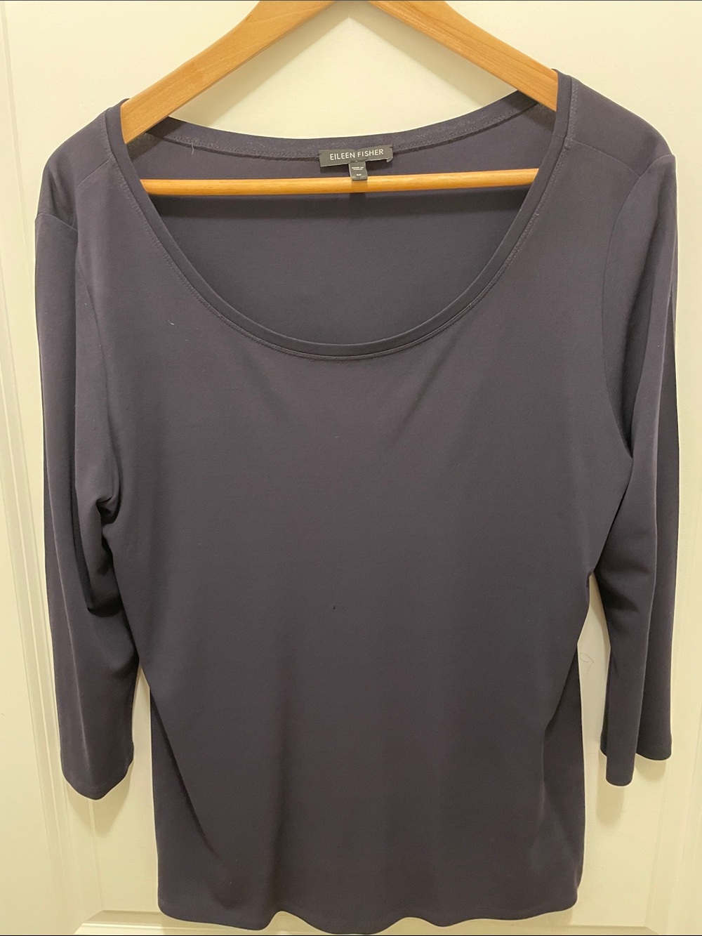 EILEEN FISHER Slate Blue Scoop Neck Long Sleeve Top
